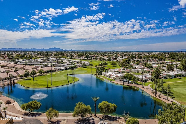 bird's eye view featuring a water and mountain view and a residential view