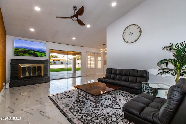 living room with ceiling fan