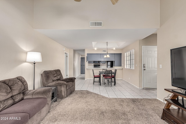 living room featuring light tile patterned floors