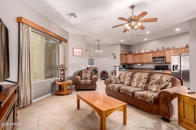 5271 E 10th Ave, Apache Junction, AZ 85119 - living area with ceiling fan, light tile patterned floors, recessed lighting, and a chandelier