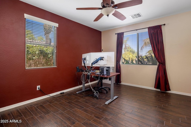 2614 E Carob Dr, Gilbert, AZ 85298 - office space featuring a ceiling fan and wood finished floors