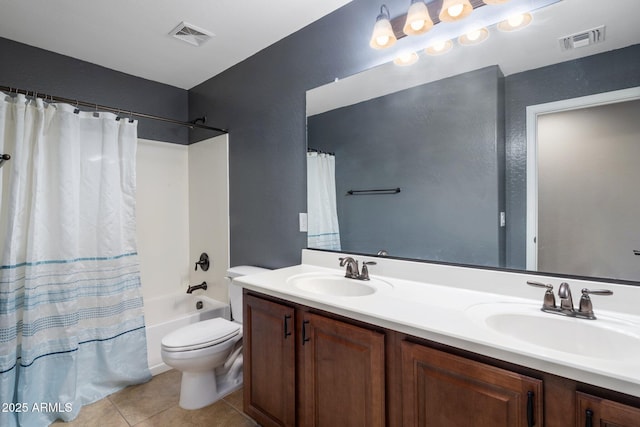 2614 E Carob Dr, Gilbert, AZ 85298 - full bath with double vanity, shower / bath combo with shower curtain, and tile patterned floors