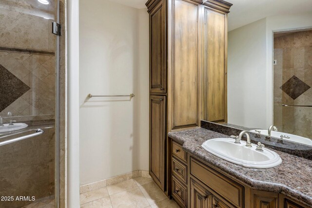 11717 E Estrella Ave, Scottsdale, AZ 85259 - full bathroom featuring vanity, a shower stall, tile patterned floors, and baseboards