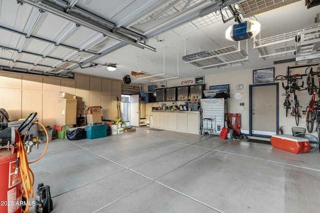 garage with a garage door opener