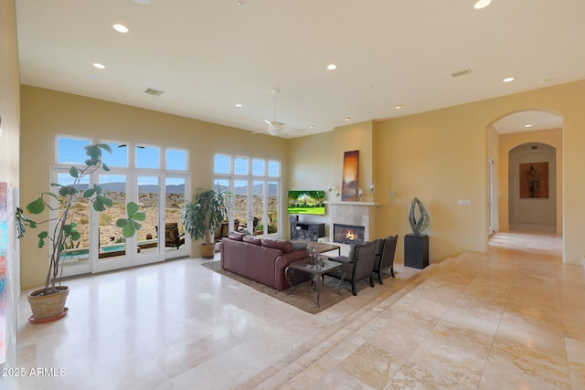 living room with ceiling fan