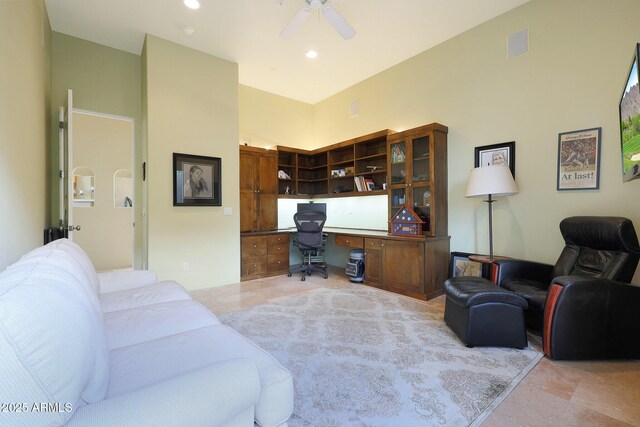 living room with ceiling fan