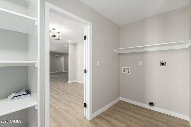 laundry area with hookup for a washing machine, laundry area, electric dryer hookup, and wood finished floors