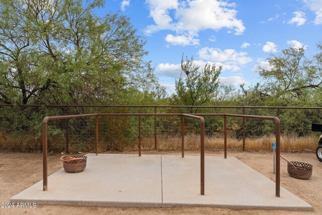 view of patio / terrace with a fire pit