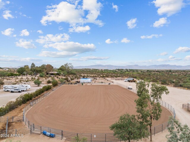 bird's eye view featuring a mountain view and a rural view