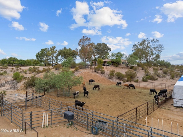 view of yard featuring fence and a rural view