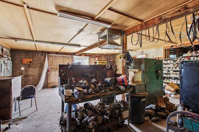 garage featuring a workshop area