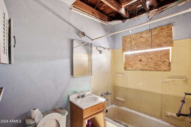 full bathroom featuring tub / shower combination, toilet, and vanity