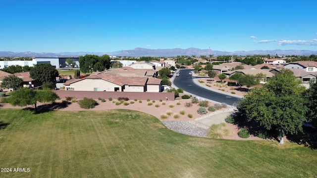 drone / aerial view featuring a mountain view