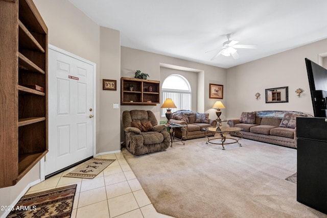 16357 E Arrow Dr Unit 115, Fountain Hills, AZ 85268 - living room with a ceiling fan, tile patterned floors, and carpet flooring