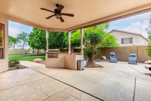 7029 E Monte Cir, Mesa, AZ 85209 - view of patio featuring a trampoline and a ceiling fan