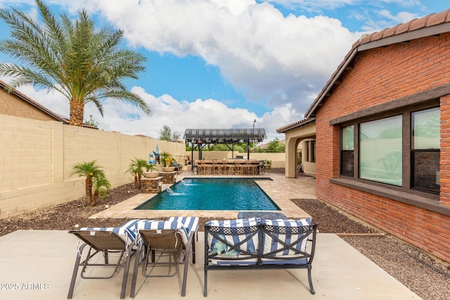 20532 W Summit Pl, Buckeye, AZ 85396 - view of swimming pool featuring a fenced backyard, an outdoor hangout area, a patio area, and a pergola