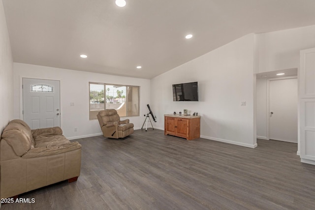 2826 E Cactus Rd, Phoenix, AZ 85032 - living area with dark wood-style flooring, lofted ceiling, and recessed lighting