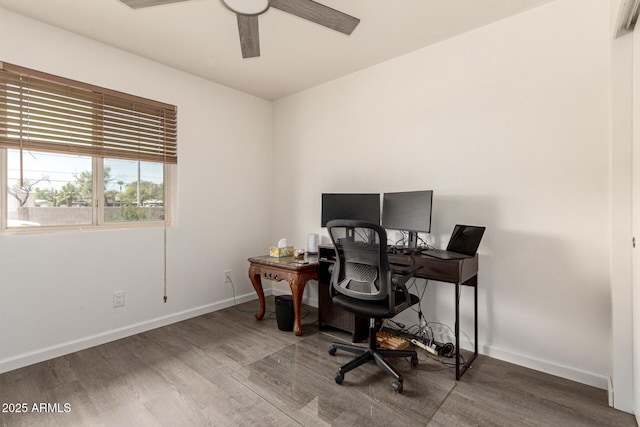 2826 E Cactus Rd, Phoenix, AZ 85032 - office area featuring a ceiling fan and wood finished floors