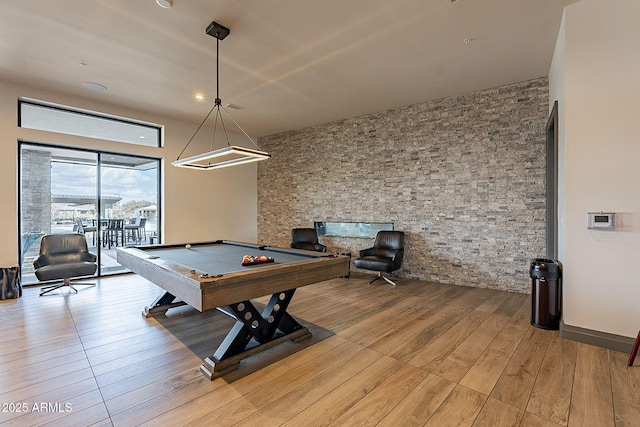 rec room featuring light wood-style floors and billiards