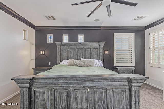 20689 W Valley View Dr, Buckeye, AZ 85396 - carpeted bedroom with crown molding, baseboards, and a ceiling fan