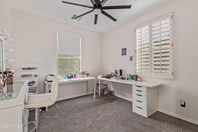 20689 W Valley View Dr, Buckeye, AZ 85396 - office featuring ceiling fan, dark colored carpet, and baseboards
