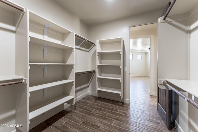 6397 E Red Oak Cir, Hereford, AZ 85615 - spacious closet featuring a ceiling fan and dark wood-type flooring