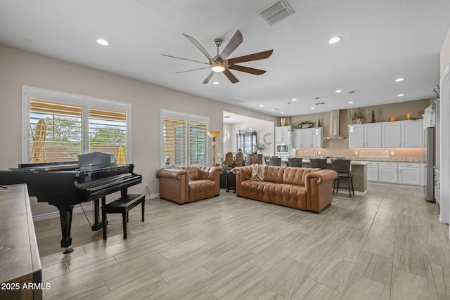 5250 S Wesley Cir, Mesa, AZ 85212 - living area featuring a ceiling fan and recessed lighting