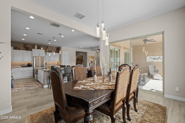 5250 S Wesley Cir, Mesa, AZ 85212 - dining space featuring ceiling fan, recessed lighting, light wood-style floors, and baseboards