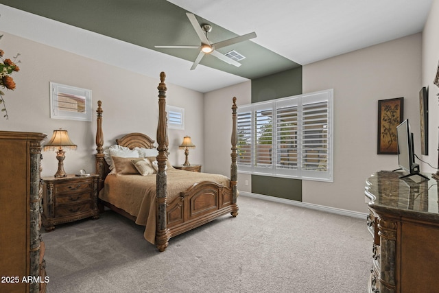 5250 S Wesley Cir, Mesa, AZ 85212 - bedroom with light colored carpet, baseboards, and a ceiling fan