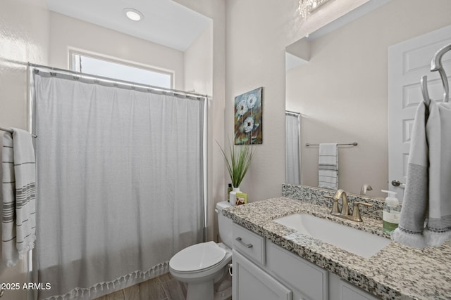 5250 S Wesley Cir, Mesa, AZ 85212 - bathroom with vanity, toilet, and wood finished floors