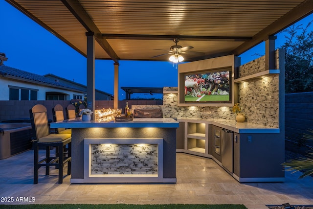 5250 S Wesley Cir, Mesa, AZ 85212 - view of patio / terrace featuring an outdoor kitchen, a ceiling fan, and central AC