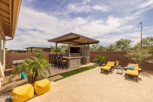 5250 S Wesley Cir, Mesa, AZ 85212 - fenced backyard featuring a patio area, a gazebo, and ceiling fan