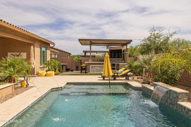 5250 S Wesley Cir, Mesa, AZ 85212 - view of swimming pool featuring a fenced backyard, a ceiling fan, and a patio area
