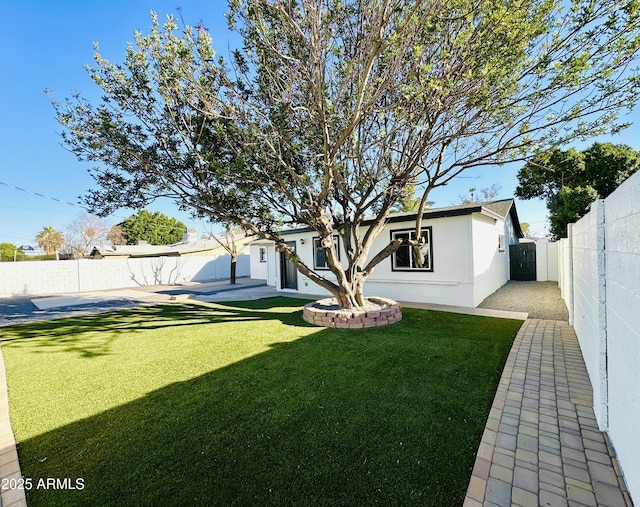 view of yard with a fenced backyard