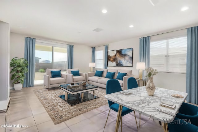 living room featuring light tile patterned floors