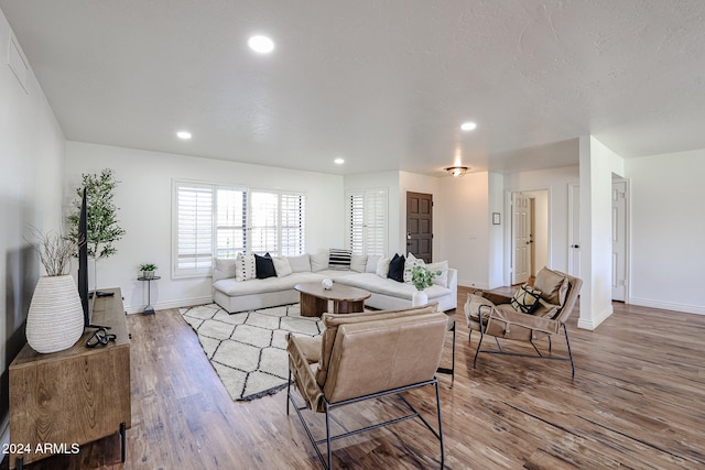 living room with light hardwood / wood-style floors