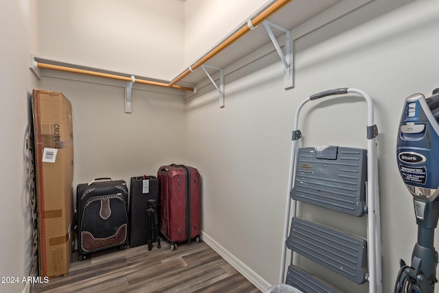 spacious closet featuring dark hardwood / wood-style flooring