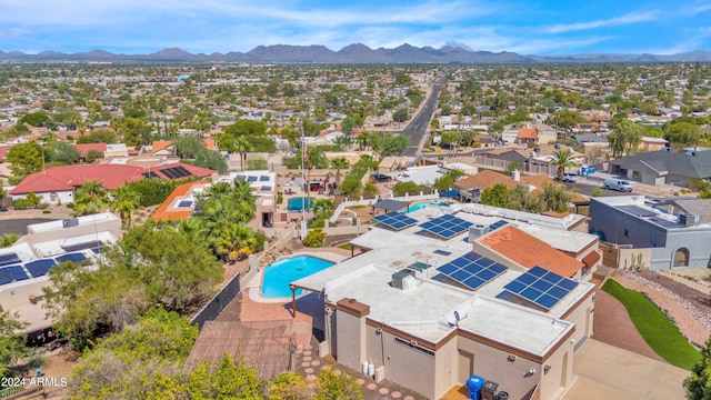 drone / aerial view with a residential view and a mountain view