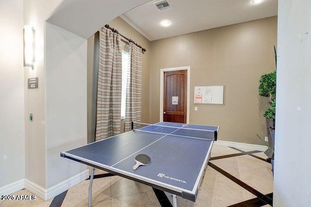 game room featuring baseboards and recessed lighting