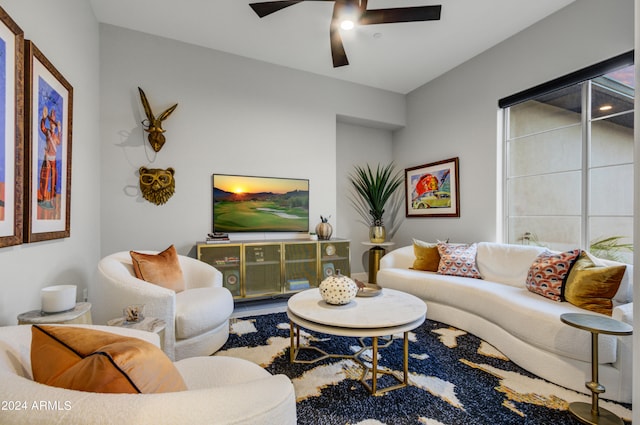 living room with ceiling fan