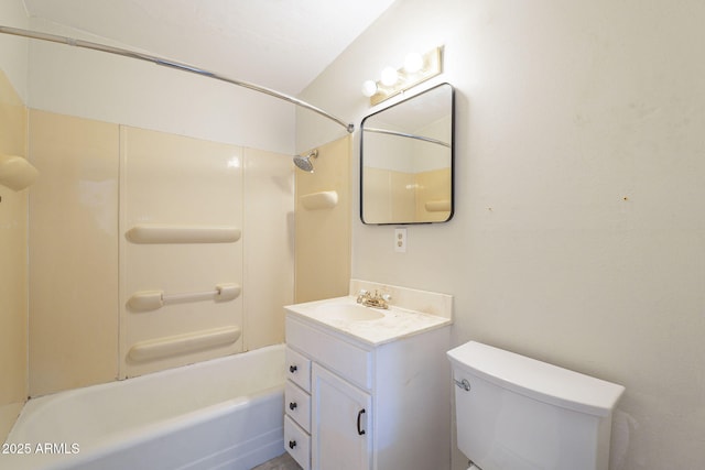 full bath with washtub / shower combination, vanity, and toilet