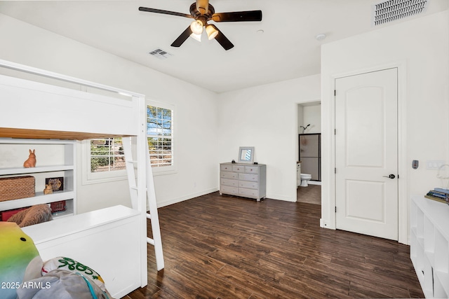 37308 N 100th Pl, Scottsdale, AZ 85262 - bedroom featuring wood finished floors, visible vents, a ceiling fan, and baseboards