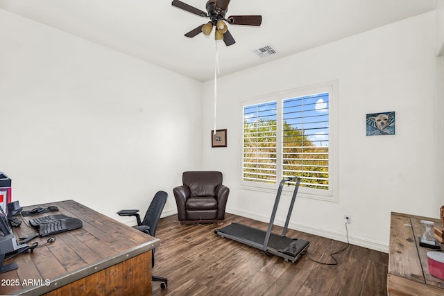 37308 N 100th Pl, Scottsdale, AZ 85262 - office area with visible vents, ceiling fan, wood finished floors, and baseboards