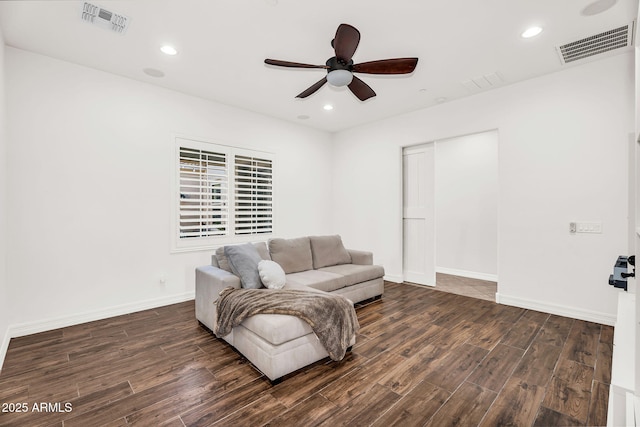 37308 N 100th Pl, Scottsdale, AZ 85262 - living area with wood finished floors, visible vents, a ceiling fan, and recessed lighting