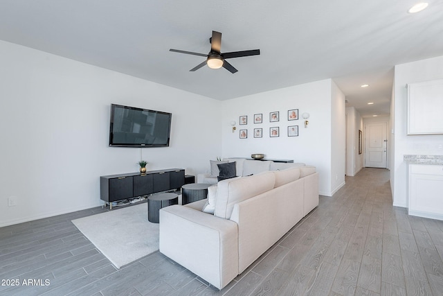6117 S Adelle, Mesa, AZ 85212 - living room featuring recessed lighting, baseboards, ceiling fan, and light wood-type flooring