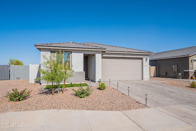 6117 S Adelle, Mesa, AZ 85212 - ranch-style home featuring a tiled roof, a garage, fence, concrete driveway, and stucco siding