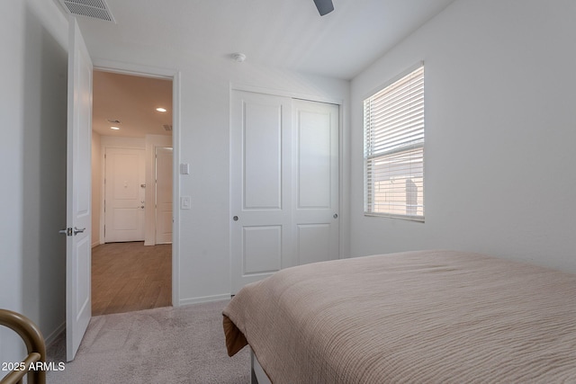 6117 S Adelle, Mesa, AZ 85212 - bedroom featuring carpet flooring, recessed lighting, baseboards, visible vents, and a closet