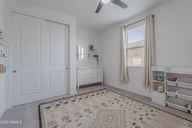 6117 S Adelle, Mesa, AZ 85212 - carpeted bedroom with a closet, a ceiling fan, and baseboards