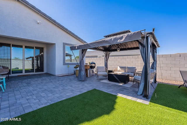 6117 S Adelle, Mesa, AZ 85212 - view of patio / terrace featuring an outdoor living space, fence private yard, and a gazebo