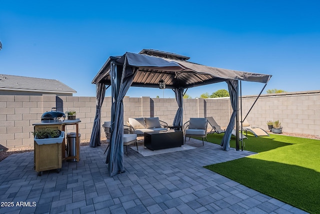 6117 S Adelle, Mesa, AZ 85212 - view of patio featuring an outdoor hangout area, a gazebo, and a fenced backyard